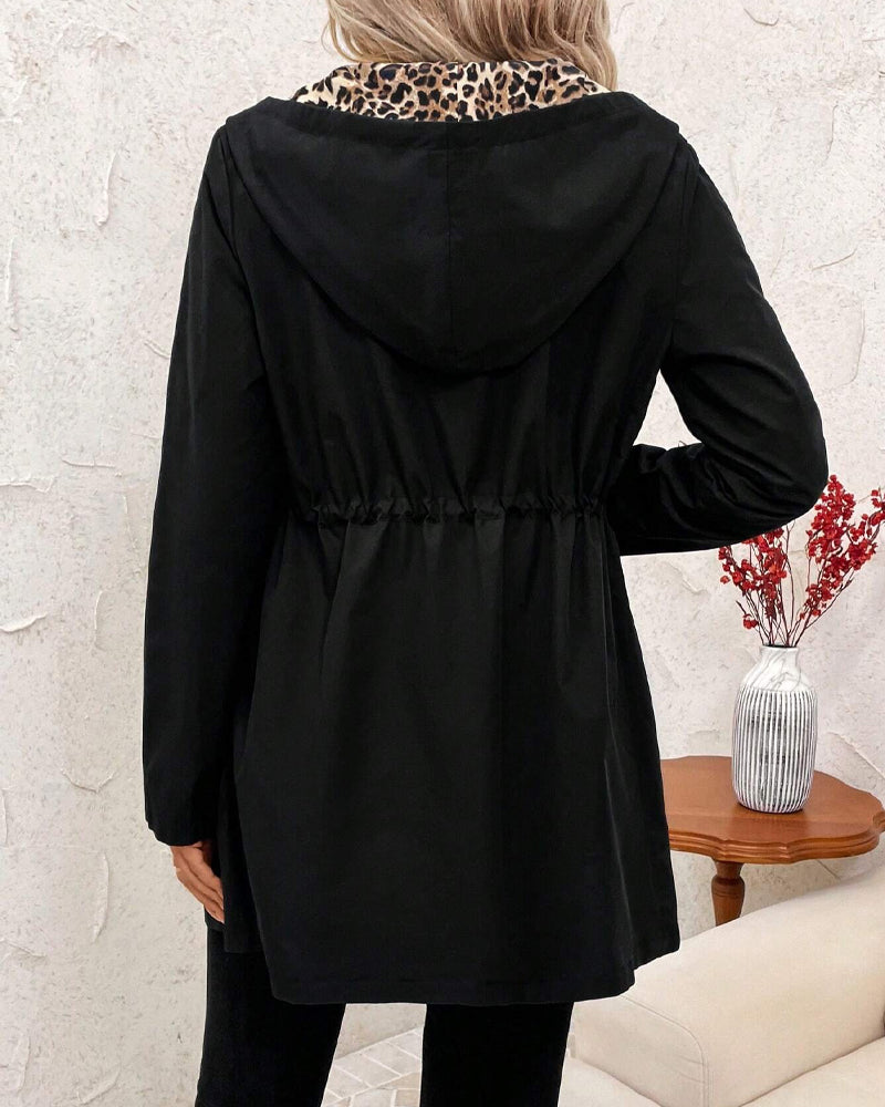 Daisy | Reversible Hooded Coat with Leopard Print