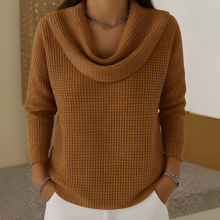 Dahlia | Warm Waffle Sweater with Elegant Cowl Neck