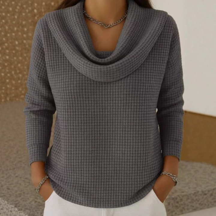 Dahlia | Warm Waffle Sweater with Elegant Cowl Neck